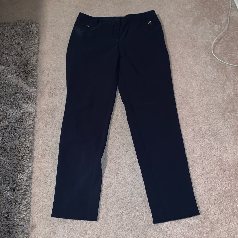 Navy straight leg trousers